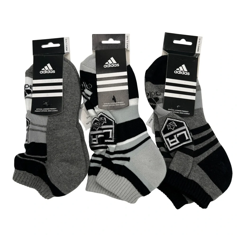Adidas NHL LA Kings Men's Ankle Socks 3 Pairs Gray Black Size L 9-11 New
